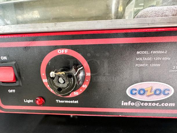 COZOC FW5004-2 Countertop Food Display Warmer, 120V, 1200W, with thermostat and light controls, excellent condition.