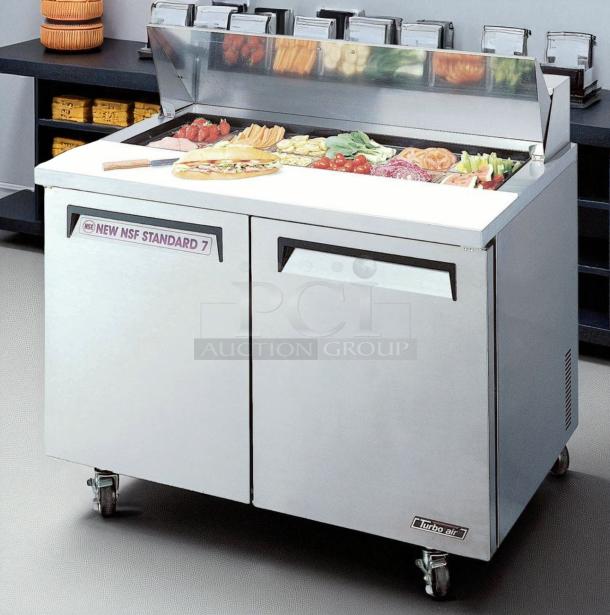 Turbo Air TST-48SD 48" sandwich prep table, excellent condition, 2-door, 115V, NSF Standard 7 certified, fully tested.