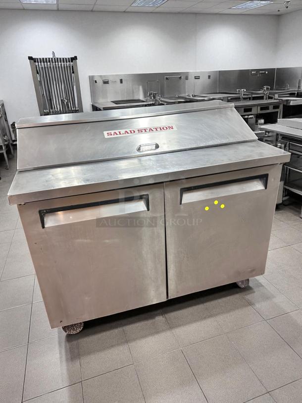 Turbo Air TST-48SD 48" Sandwich/Salad Prep Table, 2-door, excellent condition, stainless steel, "SALAD STATION" label visible.