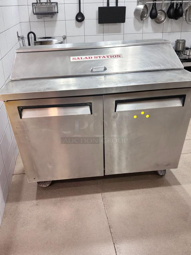 Turbo Air TST-48SD 48" sandwich/salad prep table, excellent condition, 2-door, 115V, labeled "Salad Station," fully tested.
