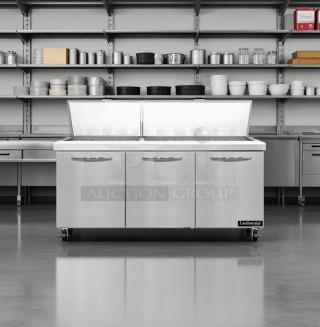 Excellent Condition – Continental Refrigerated Worktop – 3-Door Stainless Steel Salad/Sandwich Prep Table – Fully Tested & Working! - Item #1195983
