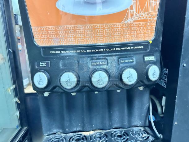 Grindmaster PIC5, 5-hopper powdered beverage dispenser, features French Vanilla and Mocha options, tested and working, 120V.