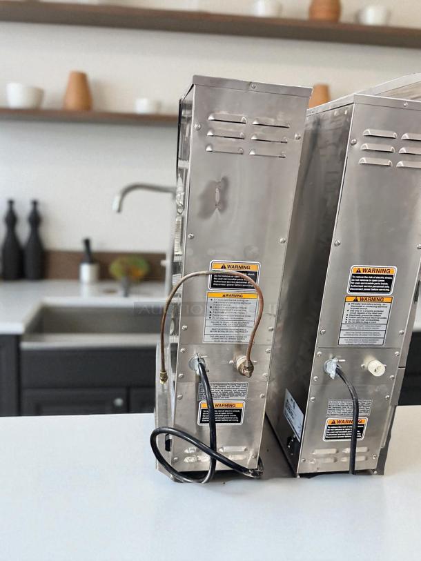 BUNN H5E 120V Digital Hot Water Dispenser, excellent condition, stainless steel, visible warning labels, fully tested.