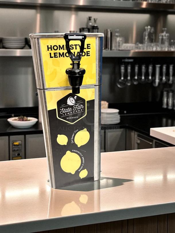 Newco FPM-1 lemonade dispenser, excellent condition, countertop model, NSF listed, fully tested, visible branding for homestyle lemonade.