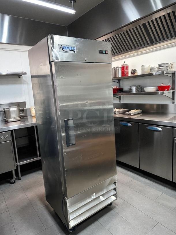 Avantco 178A19FHC single-door reach-in refrigerator, stainless steel, excellent condition, fully tested and working.