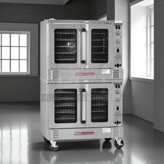 Double-stack Southbend KLG.S/27SC natural gas convection ovens, excellent condition, fully tested, stainless steel, paneled doors.