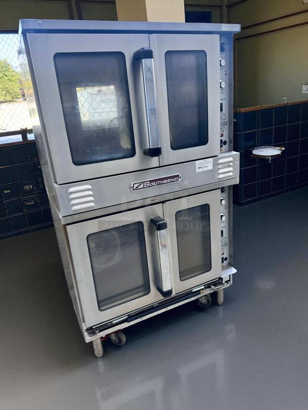 Southbend KLG.S/27SC double-stack natural gas convection ovens, excellent condition, fully tested, stainless steel finish.