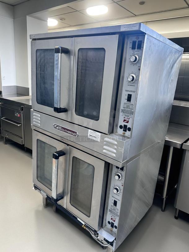 Southbend KLG.S/27SC double-stack convection ovens, excellent condition, fully tested, natural gas, with control knobs and windows.