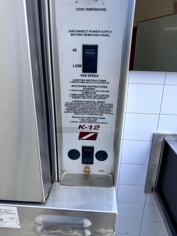 Southbend KLG.S/27SC double-stack convection oven panel, excellent condition, natural gas, fully tested, model details visible.