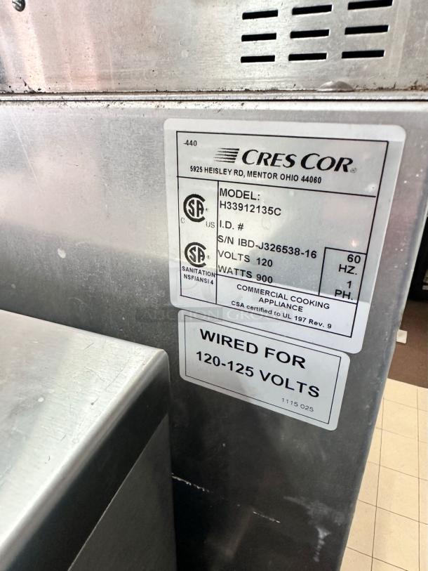 Cres Cor Mobile Heated Holding Cabinet H33912135C, excellent condition, fully tested, 120V, CSA certified, serial IBD-J326538-16.
