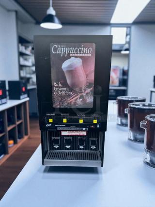 Wilbur Curtis PC-4D-10-01, 4-flavor cappuccino machine, excellent condition, fully tested, 120V, push-button controls.