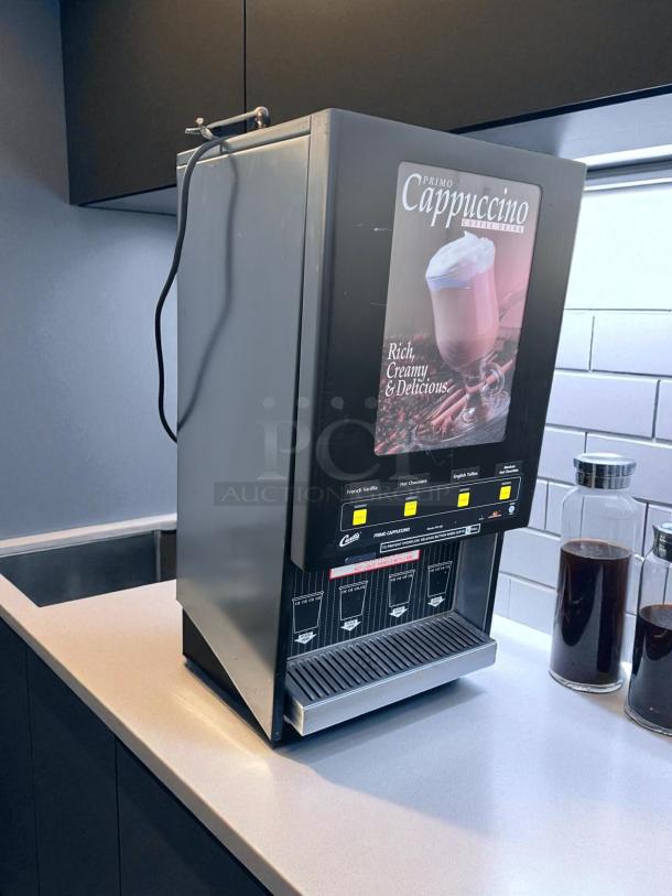 Wilbur Curtis PC-4D-10-01, 4-flavor cappuccino machine, excellent condition, tested, 120V, with flavor selection labels.