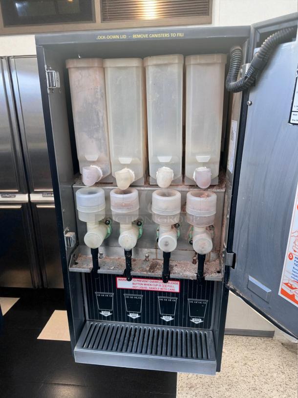 Wilbur Curtis PC-4D-10-01 4-flavor cappuccino machine in excellent condition, 120V, fully tested and working, open view.