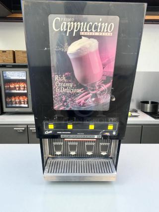 Curtis PC-4D-10-01, 4-flavor hot cappuccino dispenser, excellent condition, 120V, fully tested and working, front view.