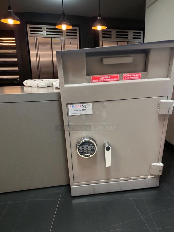 SoCal Safe high-security deposit safe, excellent condition, with keypad lock and drop-slot. Model: Standard Drop-Slot Deposit Safe.