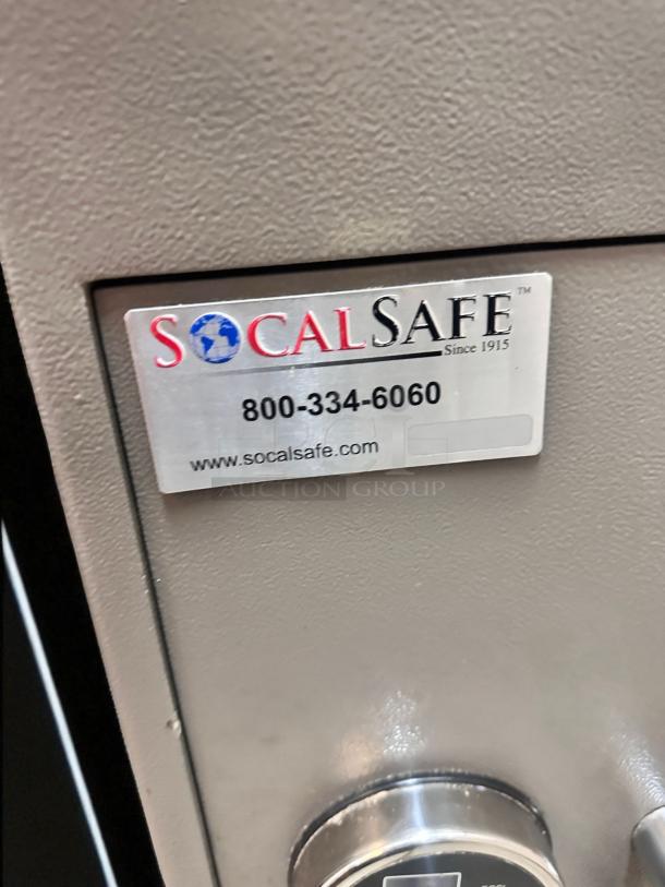 SoCal Safe security safe with drop-slot, excellent condition, model Standard Drop-Slot. Visible company label and contact details.