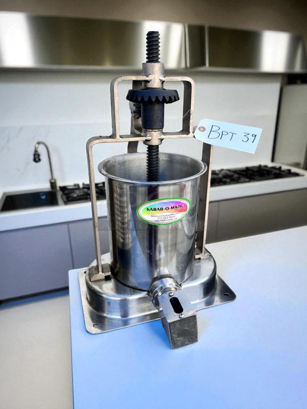 Kabab-O-Matic stainless steel manual kebab machine in excellent condition, with branding and model label, fully tested.