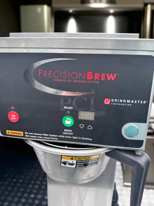 Grindmaster PrecisionBrew B-SAP automatic coffee brewer, excellent condition, tested working, with visible control panel and caution labels.