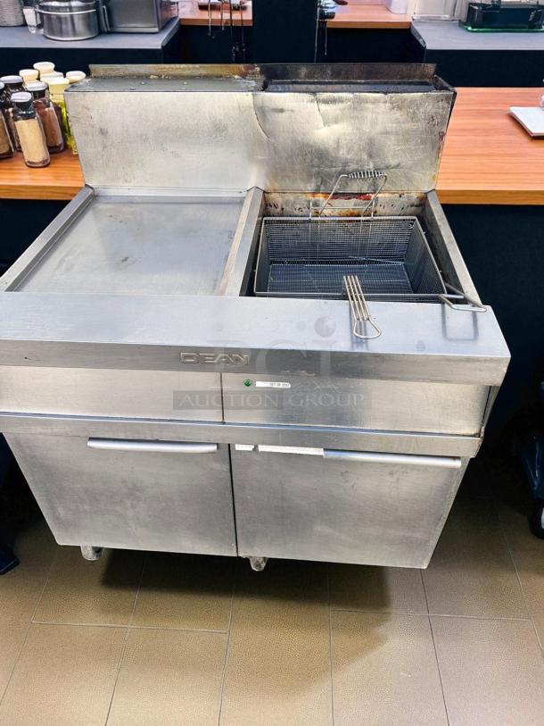 Dean Custom Combo Unit – 42" gas fryer with griddle top in excellent condition, fully tested, stainless steel finish.