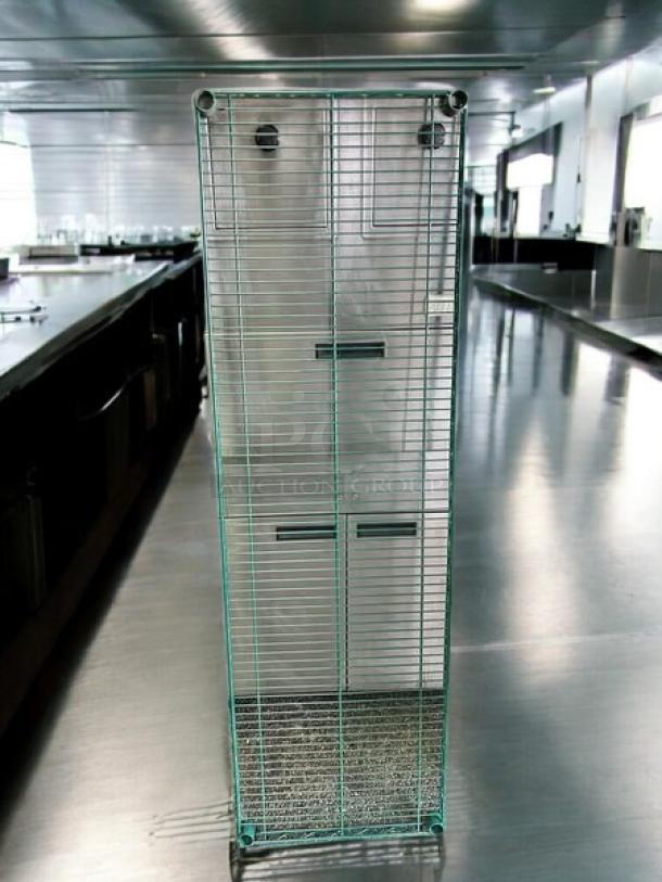 NSF green epoxy wire shelves, 60", perfect condition, fully tested and working. Durable, rust-resistant storage solution.