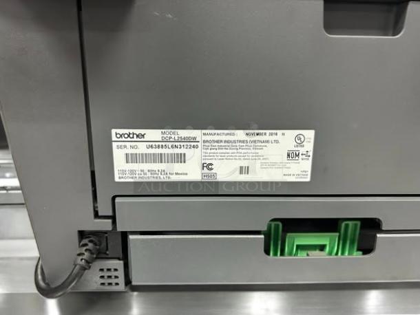 Brother DCP-L2540DW laser multifunction copier in excellent condition. Model label shows serial number U63838LGN1312240.