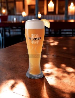 Brand new Widmer Brothers 16 oz. Hefeweizen pilsner glass, classic limited edition, with embossed logo, case of 24.