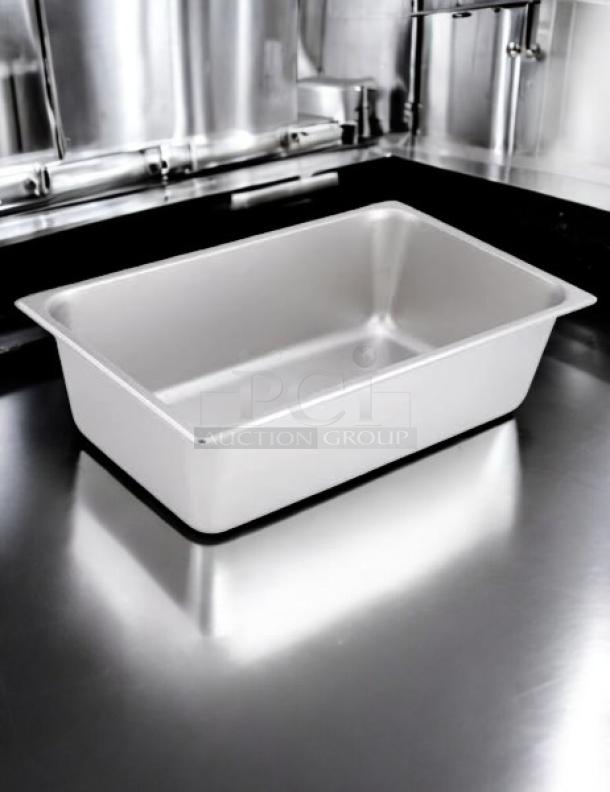 Winco 6-Inch Deep Full Size Steam Table Pan, Model C-WPF6, in excellent condition, 20.88"L x 12.88"W x 6.13"H, NSF certified.