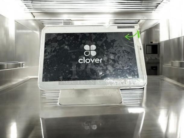 Clover Model C500 POS system in excellent condition, featuring a sleek design with Clover logo on screen, fully tested and working.