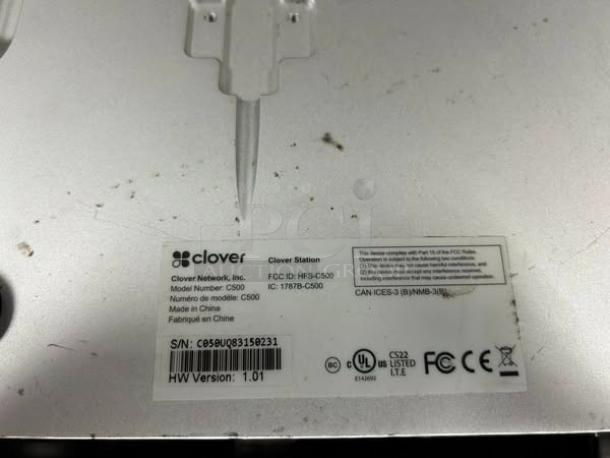Clover C500 POS System, excellent condition, fully tested. Model and serial numbers visible on label.