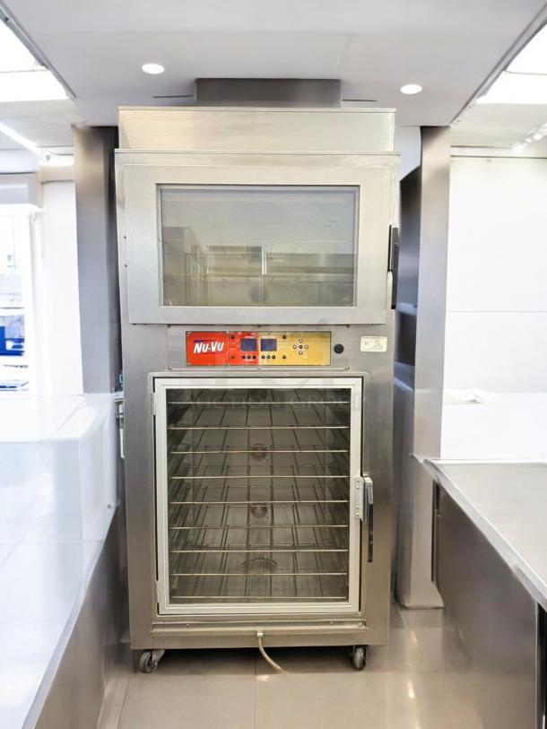 NuVU Model SUB-123P Double Deck Electric Oven Proofer Combo, 120/240V, 3 Phase. Tested, working, stainless steel, caster wheels.