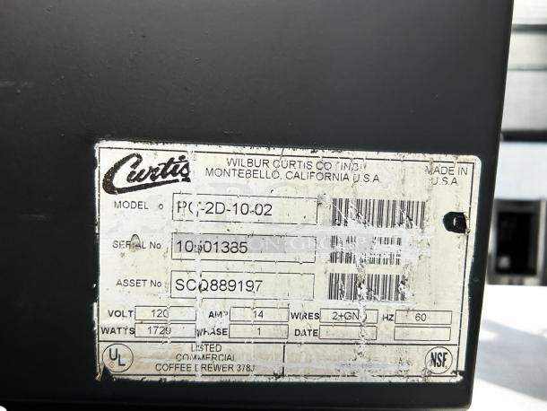 Curtis Primo PC2 Cappuccino Machine, tested and working, with label showing model PC2D-10-02, serial 10001385.