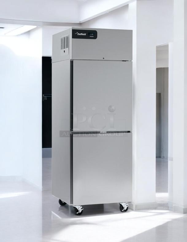 Delfield GBR1P-SH Coolscapes Reach-In Refrigerator, great condition, tested and working, 115v, silver finish, caster wheels.