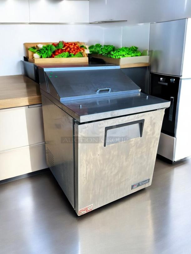 True TSSU-27-08 stainless steel refrigerated prep table, single door, tested, working, excellent condition.