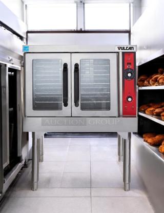 Vulcan VC4GD gas convection oven, 50,000 BTU, great condition, dual glass doors, tested, working, red and steel design.