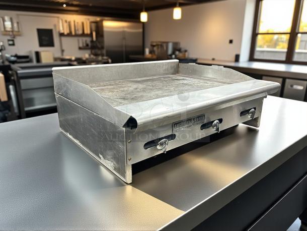 American Range ARMG-36-24 gas griddle, 36" countertop, 1" thick plate. USA made, tested, working, visible logo on front.
