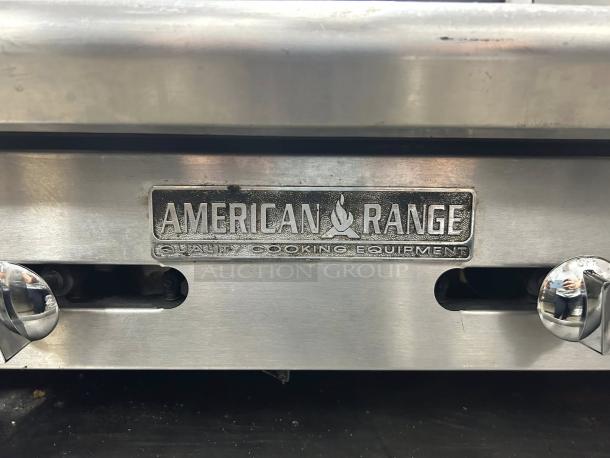 American Range ARMG-36-24 36" countertop gas griddle, stainless steel, with visible brand label, manual controls.