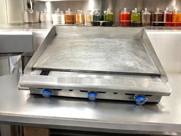 Imperial IMGA-3628 36" commercial gas griddle, three blue knobs, stainless steel, tested and working condition.