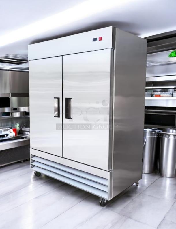Cooler Depot Model XB54F-HC 48-cu ft commercial 2-door freezer, stainless steel, tested, working, on casters, great condition.