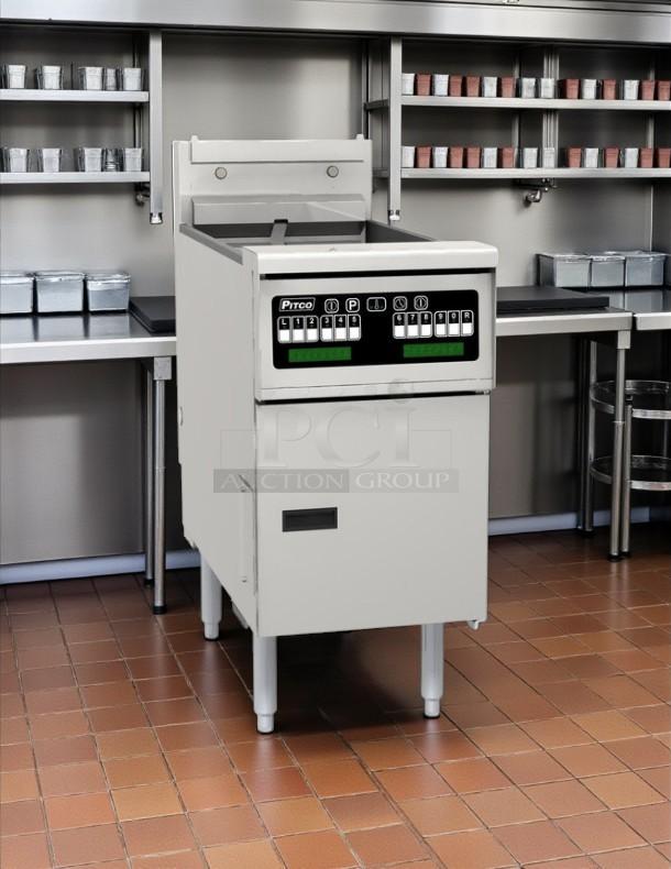 Pitco SFSE14 Solstice Electric Floor Fryer, 40-50 lb. capacity, 7" touchscreen controls, 208V, 3 Phase, tested, working.
