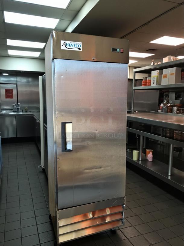 Avantco A-19F-HC 29" solid door reach-in freezer, excellent condition, tested working, visible brand label on door.