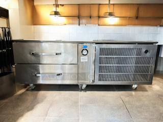 Randell Model 20048SC 60" refrigerated chef base, two-drawer, stainless steel, tested and working, 120V, good condition.