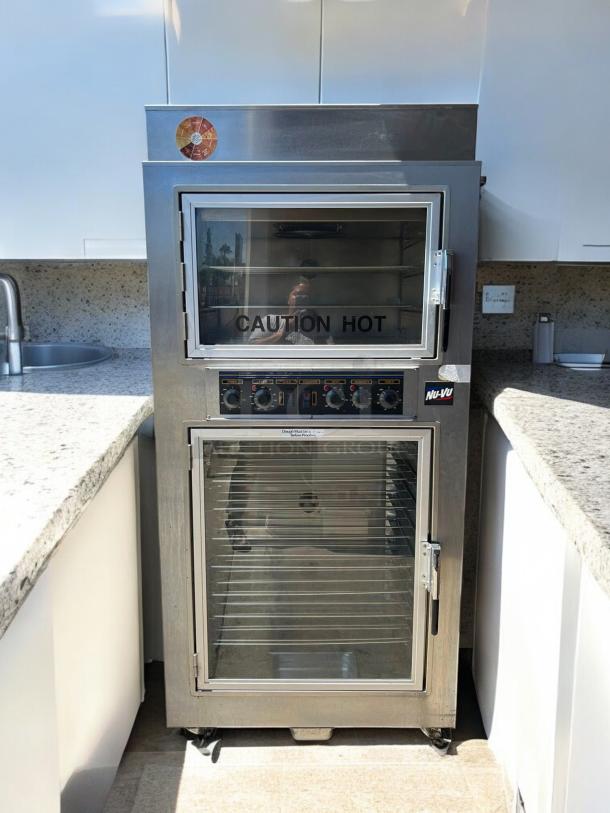 NuVu Model SUB-123P Double Deck Electric Oven Proofer Combo, stainless steel, tested, working, 120/240V, 3 Phase.