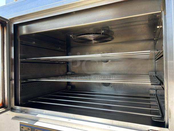 NuVu SUB-123P double deck electric oven proofer combo, stainless steel interior, shelves visible, 120/240V, tested working.