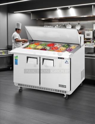 Great Condition! - Everest Refrigeration EPBR2 47.5 Inch Two Section Back Mount Mega-Top Sandwich Prep Table 115v. - Tested & Working - Item #1193800