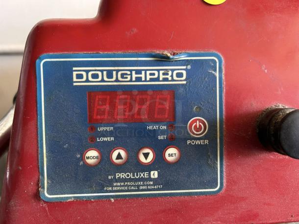 Proluxe Endurance X1 DP1100A pizza dough press, red, manual, 18" size, 120V, 1500W, tested working, DoughPro control panel visible.