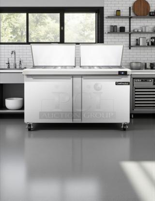 Continental SW60-24M Mighty Top Sandwich Unit, 60" wide, two-section with (24) 1/6 size pans, silver, tested & working.