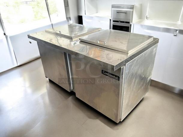 Continental SW60-24M Mighty Top Sandwich Unit, 60" wide, stainless steel, two-section, (24) 1/6 size x 4" deep pans, tested and working.