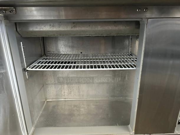Continental SW60-24M Mighty Top Sandwich Unit, 60" wide, two-section interior, showing shelf, used condition, tested working.