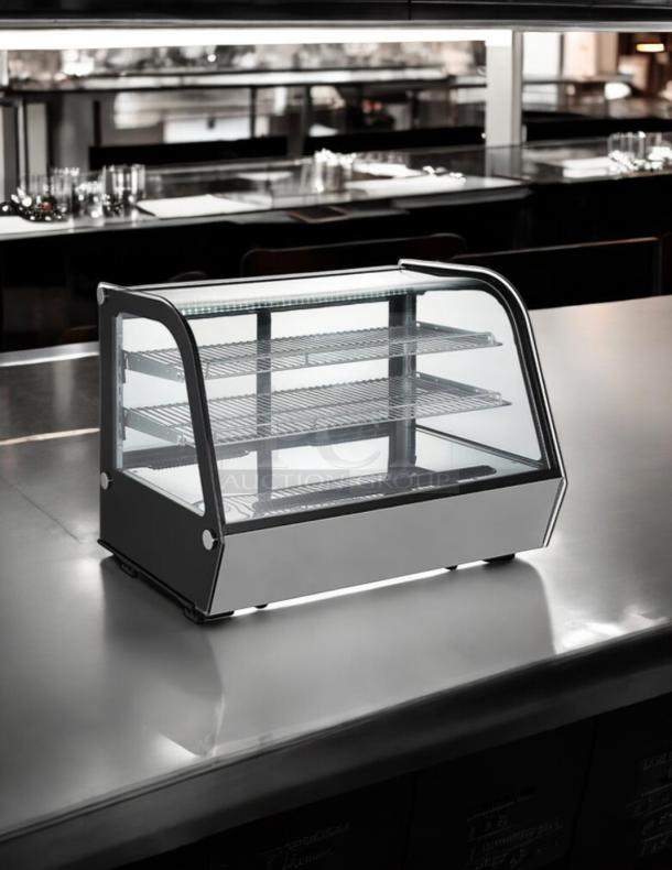 Cooler Depot RTW-160L-4 refrigerated bakery display case, 35" countertop, good condition, glass shelves, tested and working.
