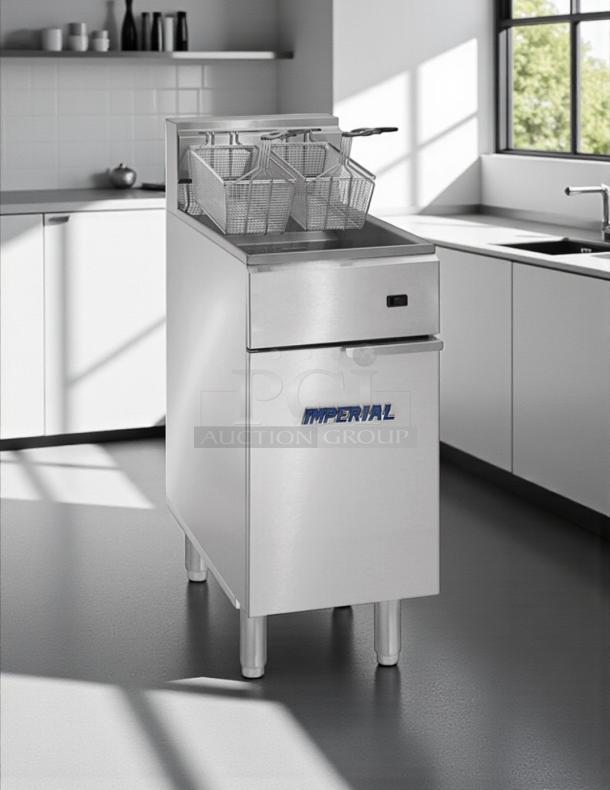 Imperial IFS-40NG Natural Gas Fryer, 40 lb capacity, 105,000 BTU, tube fired, tested, in excellent condition.